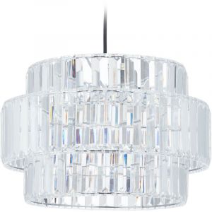 Relaxdays Lampe à suspension en acrylique transparent, HxD : 126 x 34 cm, douille E27, style élégant, transparent/argent