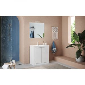 Meuble de salle de bain avec 1 vasque et 2 portes, longueur 82cm, collection VIENNE. Coloris blanc brillant
