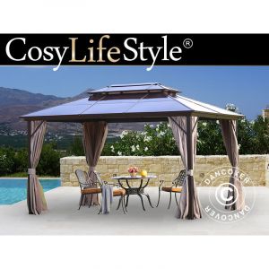 Tonnelle Santa Ana avec rideaux et moustiquaire, 3x4m, Marron