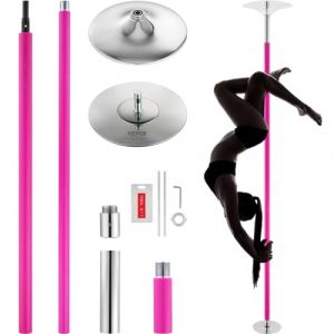 VEVOR Barre de Pole Dance Professionnelle, Pôle de Danse Statique et Rotatif, Kit de Danse à la Barre Verticale, Amovible et Portable, Poteau en INOX Robuste 40 mm, Réglable en Hauteur, pour Club Gym