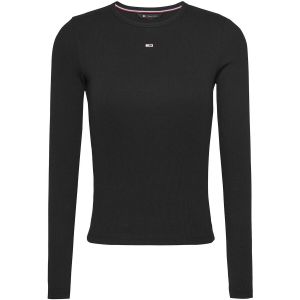 Tommy Jeans Femme Tjw Slim Essential Rib Dw0dw17387 T-shirt À Manches Longues, Noir (Black), M EU
