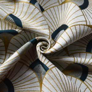 Tissu jacquard motif géométrique rétro ocre - Mondial Tissus