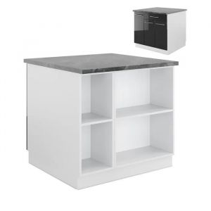 Vicco - lot de cuisine Fame-Line, Anthracite brillant/blanc, 90 cm avec tiroir, sans plan de travail