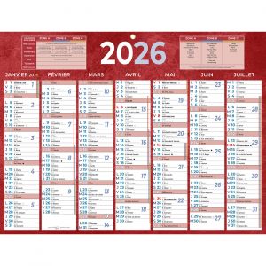CALENDRIER 222 ROUGE 32 x 42 cm BOUCHUT