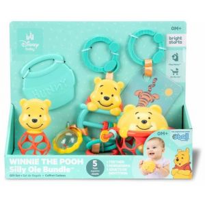 Bright Starts Coffret cadeau Disney Baby Winnie l'ourson Silly Ole Bundle, 5 jouets inclus pour les nouveau-nés et plus