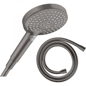 Hansgrohe Pommeau de douche Raindance Select s EcoSmart 120 3 jets noir chromé brossé + flexible de douche 1,60 m Isiflex noir chromé brossé - noir