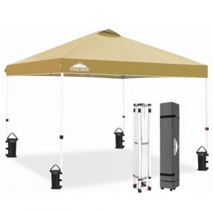 EAGLE PEAK Tonnelle de Jardin Pliable 3x3m Pop-up Gazebo Tente Pliante Pavillon?avec Sac de Transportable à Roulette pour Camping, Plage, Jardin, Beige