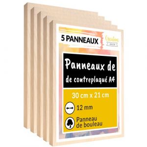 Creative Deco 5 x A4 Contreplaqué Bouleau 12mm 300 x 210 x 12mm Panneau Pyrogravure