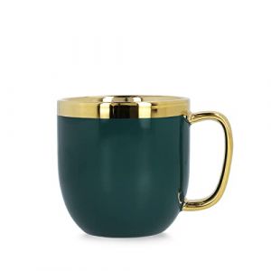 HOMLA Sinnes Tasse avec ornement doré – Tasse à thé 0,28 l Porcelaine dorée peinte à la main Émeraude et or