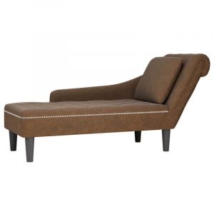 Fauteuil long avec coussin et accoudoir droit marron similicuir