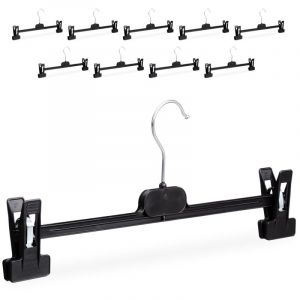 Relaxdays Cintres à pantalon, lot de 20, plastique, pinces pour jupes, antidérapant, 14 x 36 x 3 cm, noir