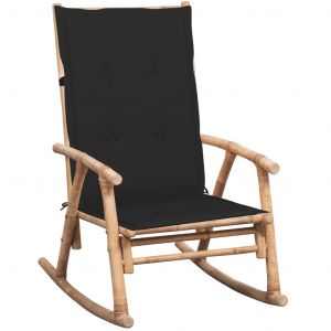 Image de VidaXL Chaise &agrave; bascule avec coussin Bambou - Noir