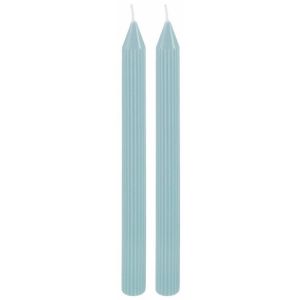 Ruedelafete Set de 2 bougies Flambeau Cannelées 25cm, Bleu pastel
