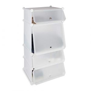 Relaxdays Meuble chaussures plastique étagère 4 casiers système plug-in portes rangement 91 x 49 x 36,5 cm blanc