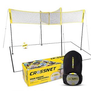 CROSSNET Four Square Volleyball Net and Game Set foursquare Unisex-Adult, Yellow, Standard