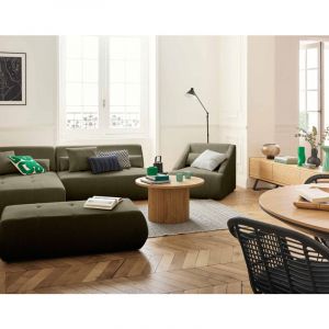 Onyx - canap&eacute; modulable d'angle gauche 5 places - en velours c&ocirc;tel&eacute; - Vert