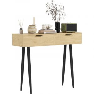MH Console style nordique 2 tiroirs métal noir effet bois clair