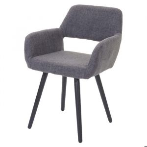 Chaise fauteuil de salle à manger bureau retro en tissu gris pieds fonces