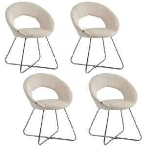 Homy France - Lot de 4 Chaises bubble Chrome velours Ecru