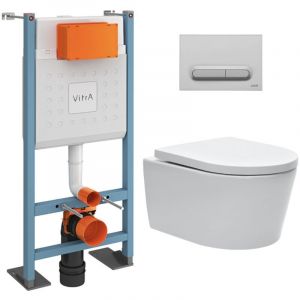 vitra Pack WC Bâti-support autoportant V-Fix Core + WC SAT sans bride et fixations invisibles + Plaque chrome mat (VFTFSAT5)
