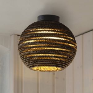Osram Plafonnier Decor Cardboard Ball marron en carton ondulé, léger, E27, 260 mm de diamètre, abat-jour en matériau recyclé, durable grâce à sa