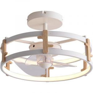 Lampe à ventilateur LED avec détails en bois