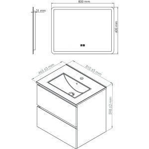 Meuble salle de bain TRENDY - 80 cm - Bois - 2 Tiroirs - Miroir ATHENA