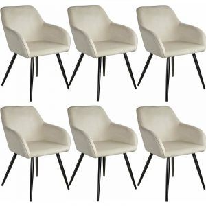 Lot de 6 chaises pieds noir siège de salon cuisine salle à manger design élégant velours beige