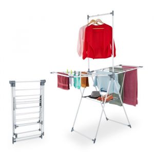 Relaxdays Étendoir à linge, tancarville pliable, fer et plastique, H x L x P : 199 x 155 x 69 cm, blanc