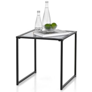 Coast Side Table 43x43x45 cm - Noir avec plateau en verre trempé - Table de jardin compacte pour l'intérieur et l'extérieur