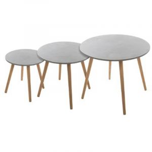 Image de Lot de 3 Tables à Café Effet Ciment "Mileo" 48cm Gris Prix