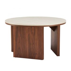 Oviala Table basse effet bois ronde diam 80 cm bois fonc&eacute;