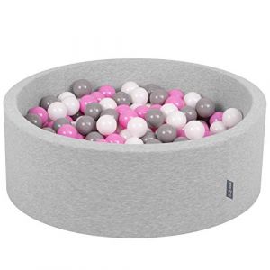 90X30cm/200 Balles ? 7Cm Piscine &agrave; Balles Pour B&eacute;b&eacute; Rond Fabriqu&eacute; En ue, Gris Clair: Gris/Blanc/Rose - gris clair: gris/blanc/rose - Kiddymoon