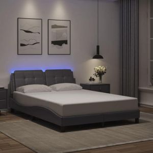 VidaXL Cadre de lit avec lumières LED gris 140x200 cm similicuir, lit, sommier, lit en similicuir, meuble de chambre à coucher, lit double