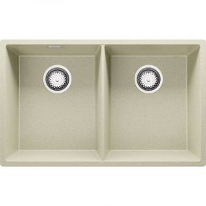 Primagran - vier Sous-Plan en Granit 76x47 cm Lavabo Cuisine 2 Bacs + Kit de Vidage, Évier au meuble 80cm Évier de Beige