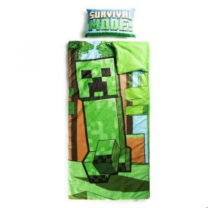 Sac de couchage Minecraft Creeper avec oreiller intégré ensemble couverture et oreiller.