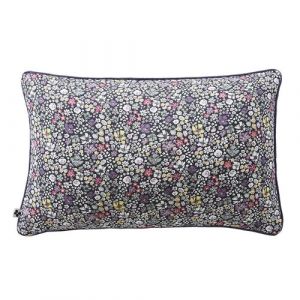 SOIZIC - Coussin D&eacute;houssable 40x60cm Gaze de Coton Imprim&eacute; Bleu-Violet Imprim&eacute; Fleurs - Altobuy