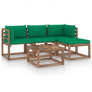 Image de VidaXL Salon de jardin 5 pcs avec coussins vert