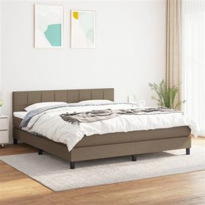 VidaXL Sommier à Lattes de Lit avec Matelas, Lit Rembourré, Lit Double, Lit Adulte de Chambre à Coucher Intérieur, Moderne, Taupe 160x200 cm Tissu