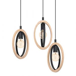 Eglo Suspension Basildon avec détails bois, à 3 lampes