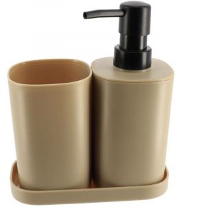 Tendance Set 3 Accessoires salle de Bain Beige 1 Distributeur 1 Gobelet 1 Porte Savon