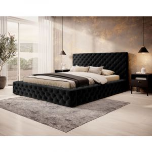 Christiana - lit coffre - 160x200 - sommier inclus - en velours - noir