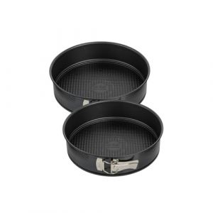 Zenker 9338050 Lot de 2 moules à manqué à charnière 26 cm, moule à manqué, moule à gâteau, Acier, Noir, 26 x 26 x 6,5 cm