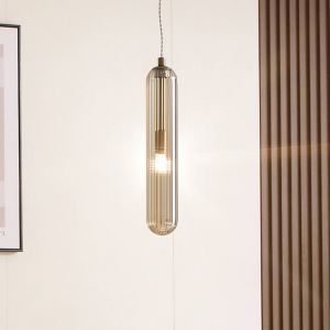 Suspension en verre à intensité variable 'Freylin' en verre pour salon & salle à manger - ambre, laiton