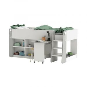 HAMPTON Lit combin&eacute; enfant Mdf Blanc/Gris 90x200 cm