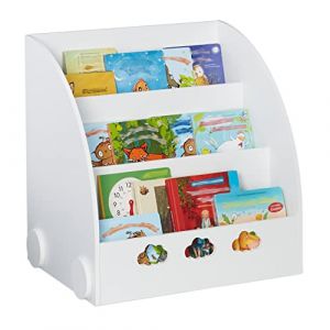 Relaxdays Biblioth&egrave;que pour enfants, HxLxP : 60x58x45 cm, pour enfants avec motif de nuages, 3 compartiments, MDF, blanc