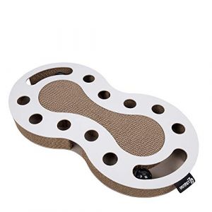 District 70 - SNAKE Jeu multifonctionnel interactif pour Chat - Griffoir avec Balles de Clochette - 54 x 28 x 6 cm - Blanc