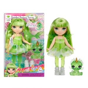 Rainbow high Littles Rainbow Fantasy Fairies & Pet - Emerald, Vert - Petite Poupée de 14cm & Dragon Fantasy avec Ailes de Fées Interchangeable, Cadeau Mignon Dès 4 Ans