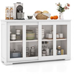 Buffet de cuisine armoire basse 107 x 33 x 64 cm grande capacit&eacute; 2 portes coulissantes design contemporain en MDF blanc