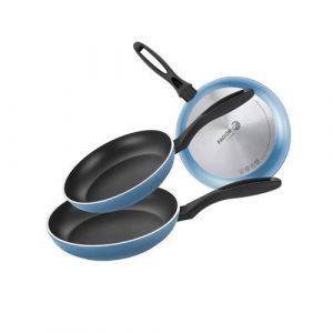Fagor Maxima Lot de 3 poêles à frire à induction 20-24-28 cm Aluminium forgé Épaisseur 4 mm Revêtement antiadhésif Écologique XYLAN PLUS Sans PFOA Compatible tous feux vitrocéramique gaz Bleu